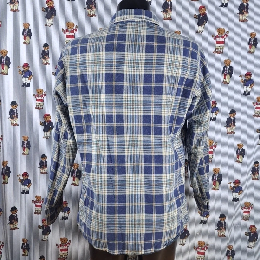 Vintage Fieldmaster Perma Prest blue & tan plaid lined flannel LG tall shacket